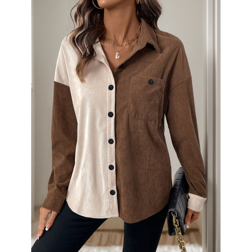 Damen Cordbluse mit modischem Farbblockdesign R&B
