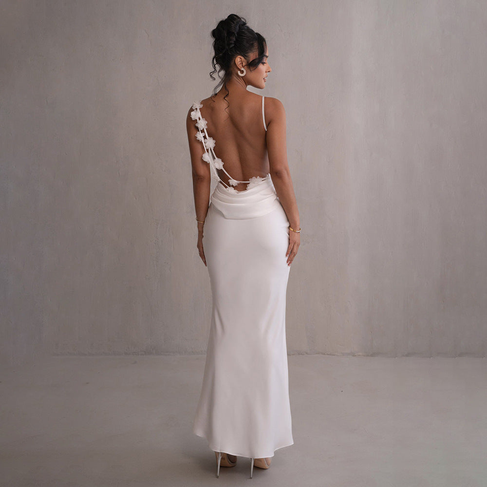 Damen elegantes Maxikleid mit fließendem Schnitt und raffiniertem Dekolleté R&B