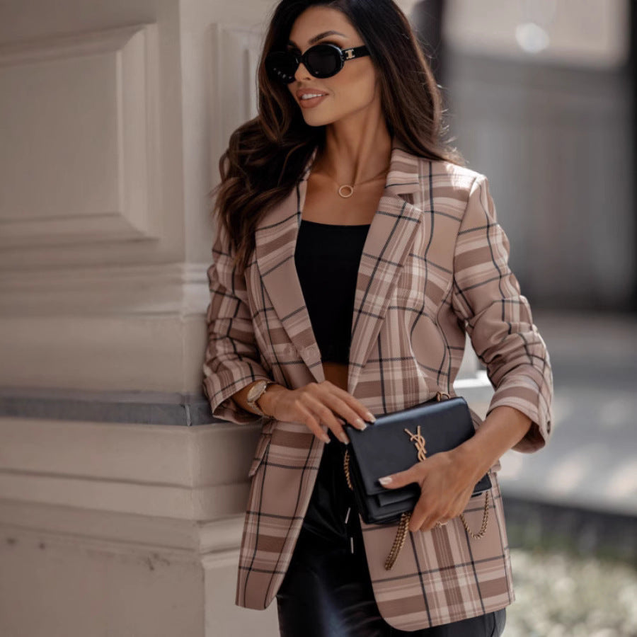 Damen Karierter Blazer mit moden Details und tailliertem Schnitt R&B