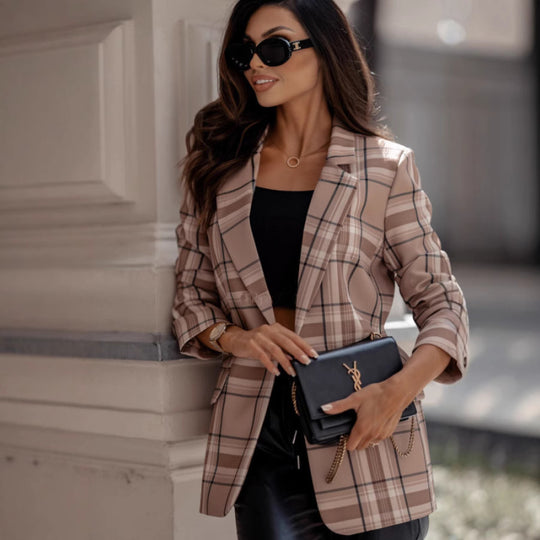 Damen Karierter Blazer mit moden Details und tailliertem Schnitt R&B