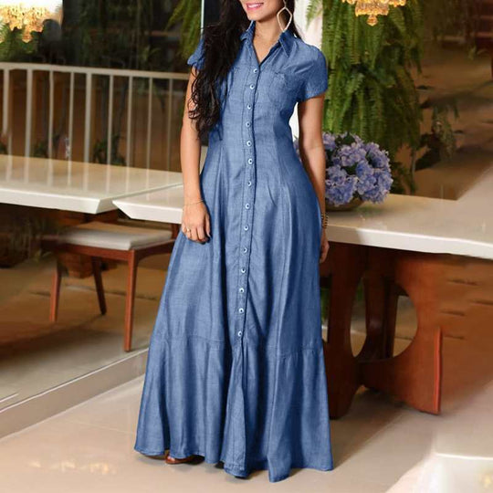 Damen Maxikleid mit Knopfleiste und schwingendem Saum R&B