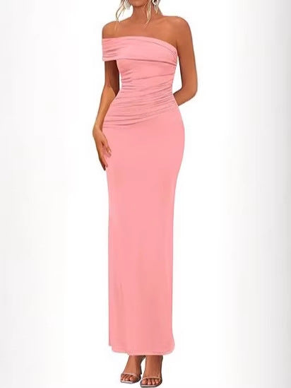 Damen Elegantes Maxi-Kleid mit schulterfreiem Design und raffinierten Drapierungen R&B
