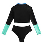 Damen Sportliches Langarm-Bikini-Set mit Zip und modischen Kontrastdetails R&B