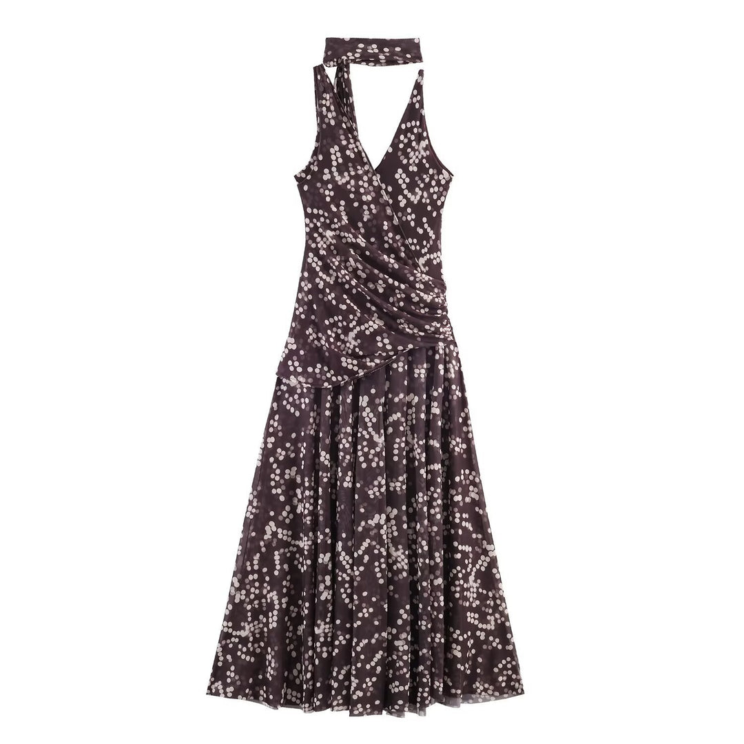 Damen Maxikleid mit floralem Rüschenversatz und elegantem V-Ausschnitt R&B