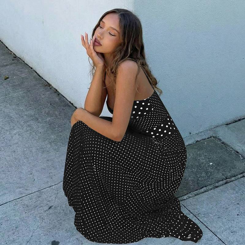 Damen Maxikleid mit verspielten Polka-Dots und schickem Halterdesign R&B