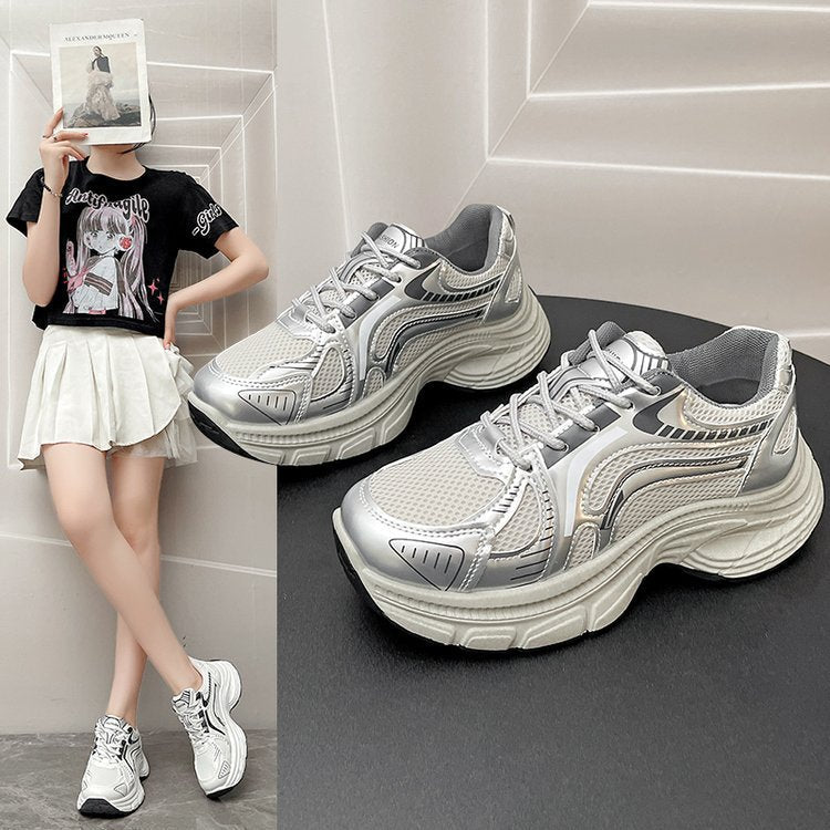 Damen modische Lauf-Sneaker mit glänzendem Obermaterial und dämpfender Sohle R&B