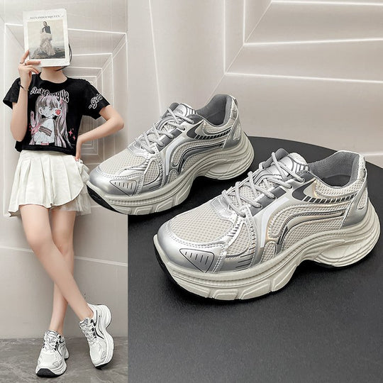 Damen modische Lauf-Sneaker mit glänzendem Obermaterial und dämpfender Sohle R&B
