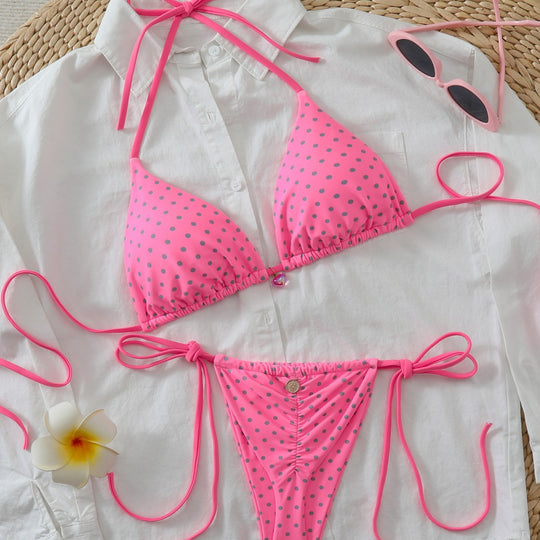 Damen Triangel-Bikini mit verspielten Punkten und verstellbaren Trägern R&B