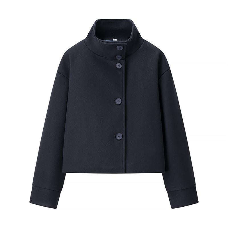 Damen modische Cropped-Jacke mit hohem Kragen und praktischen Knöpfen R&B