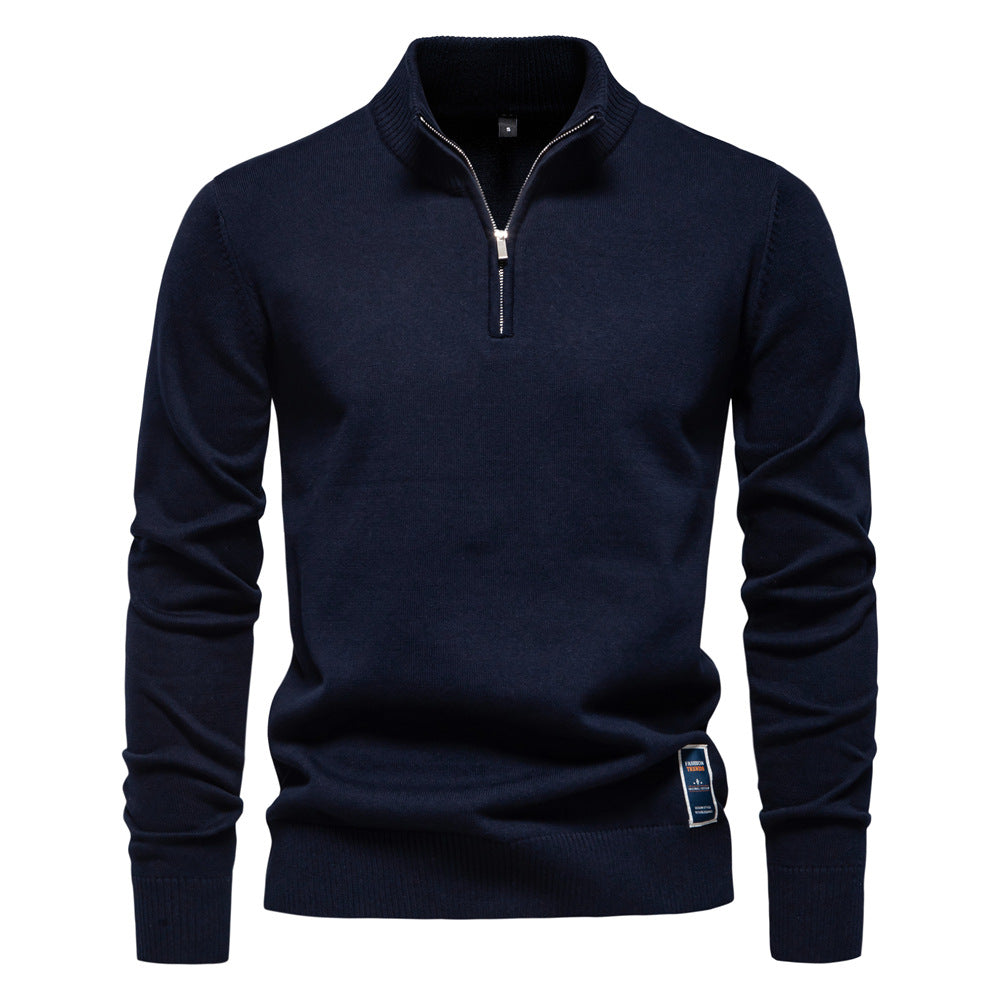 Herren Pullover mit kurzem Reißverschluss und modischem Stehkragen R&B