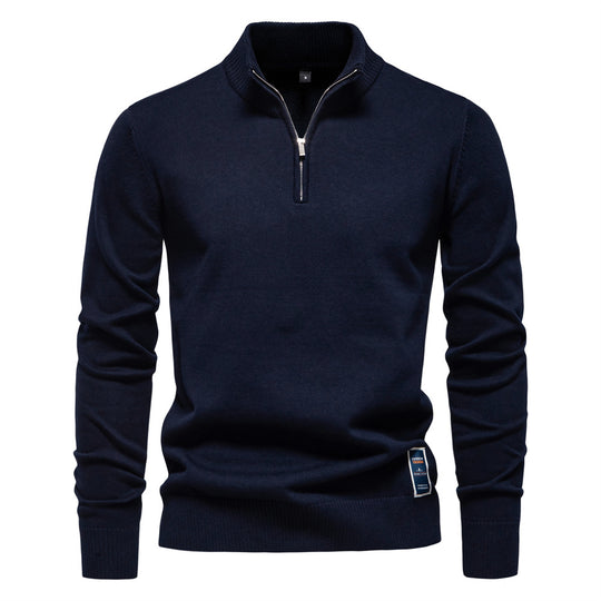 Herren Pullover mit kurzem Reißverschluss und modischem Stehkragen R&B