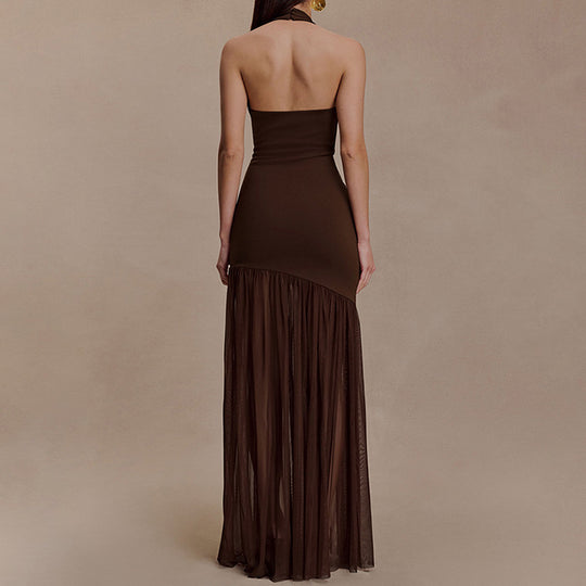 Damen Elegantes Maxikleid mit asymmetrischem Schnitt und tiefem V-Ausschnitt R&B