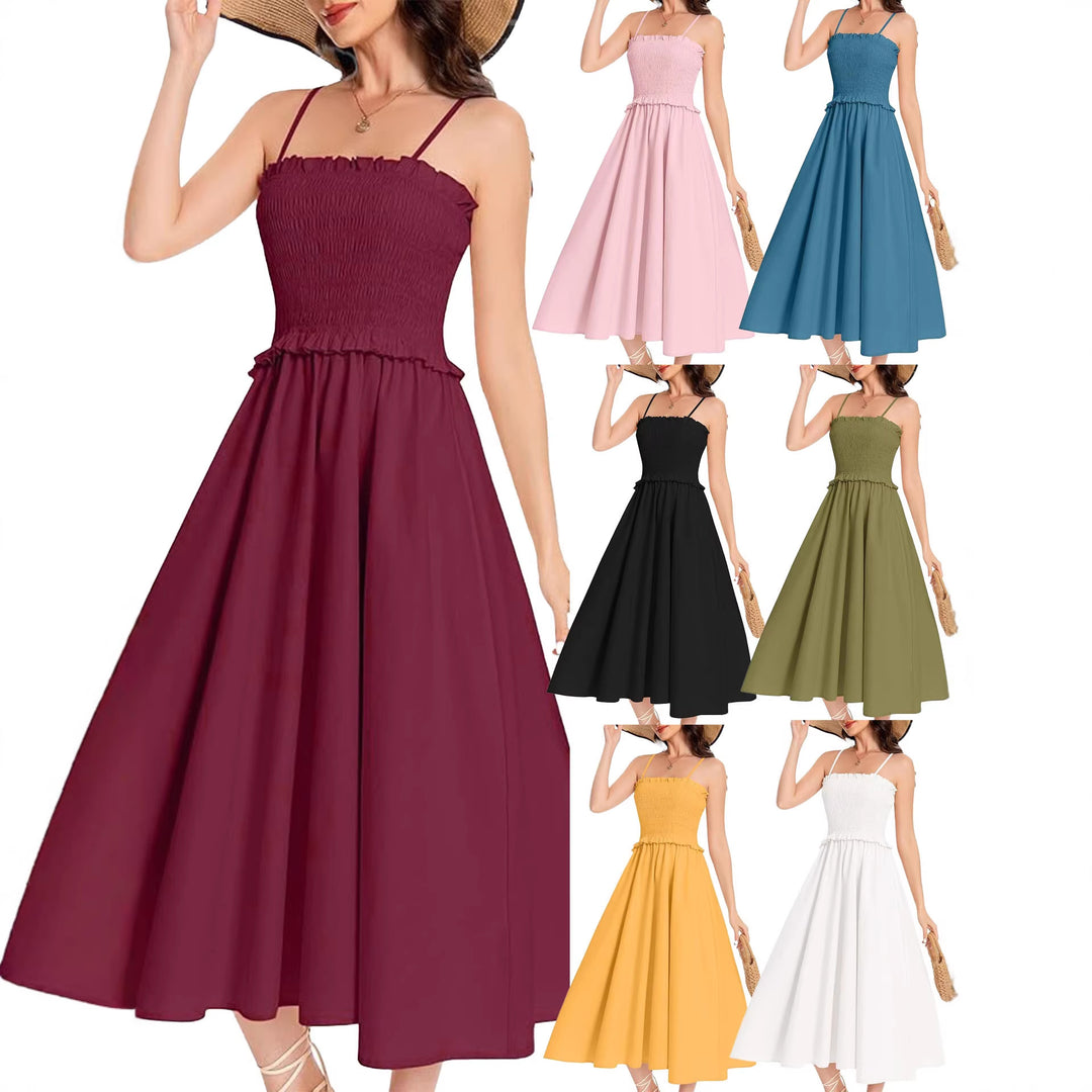 Damen Midi-Kleid mit elastischem Oberteil und weiten Rock R&B