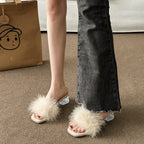 Damen trendige Mules mit flauschigem Detail R&B