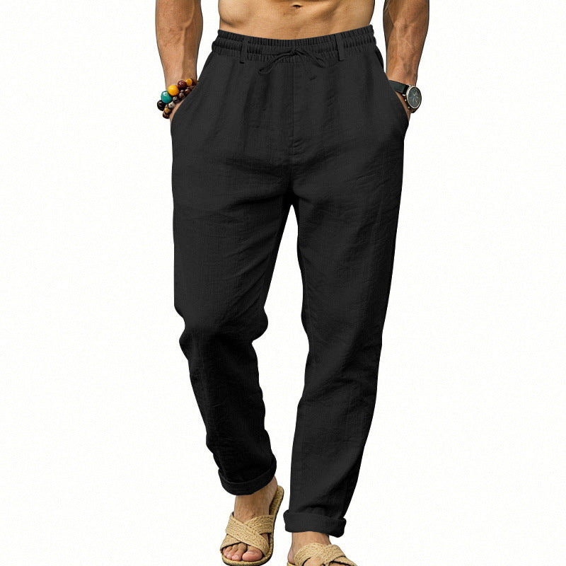 Herren nan luftige Leinen-Relaxhose mit elastischem Komfortbund und geradem Bein R&B