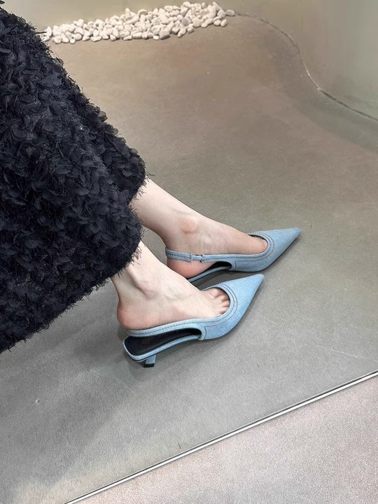 Damen Slingback Pumps aus hochwertigem Denim R&B