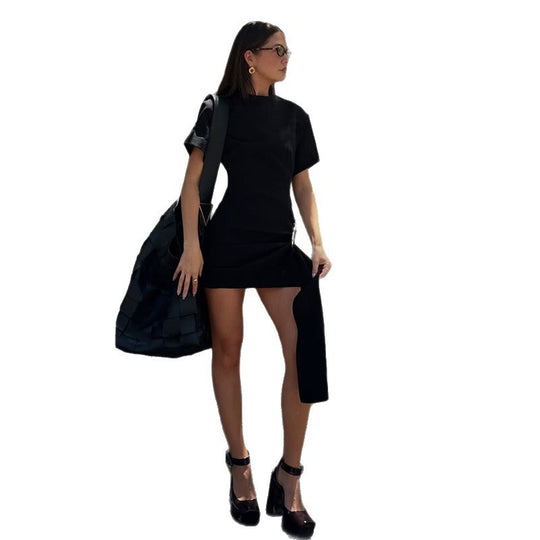 Damen Asymmetrisches Minikleid mit elegantem Schlitz und raffinierten Details R&B