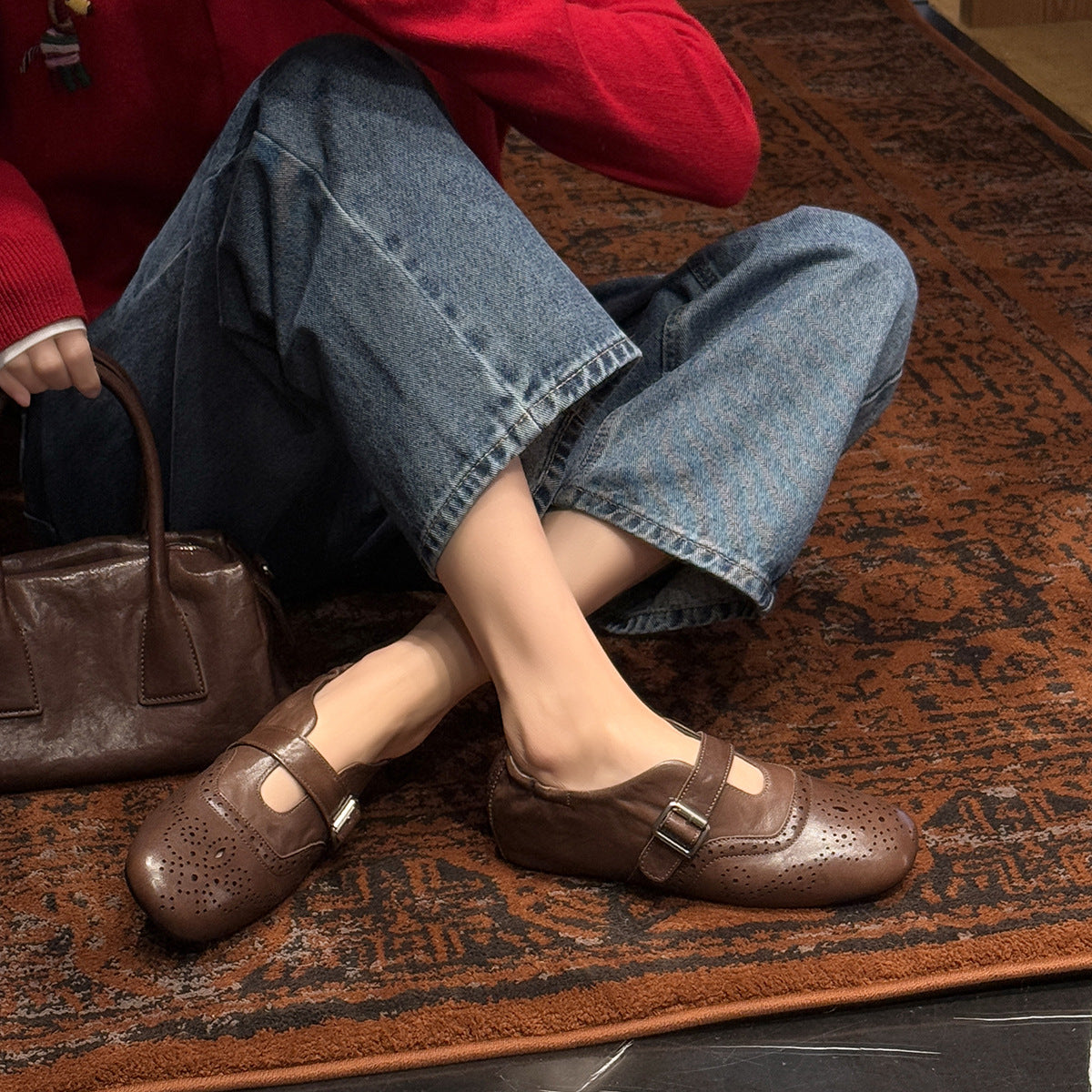 Damen Elegante Mokassins mit modischem Riemen und atmungsaktiver Innensohle R&B