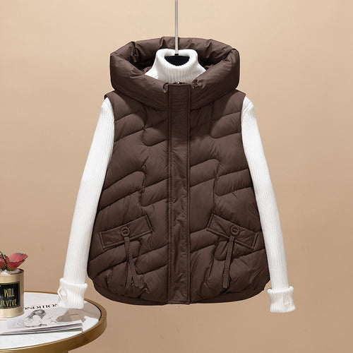 Damen Modische Steppweste mit Kapuze und eleganten Strickärmel R&B