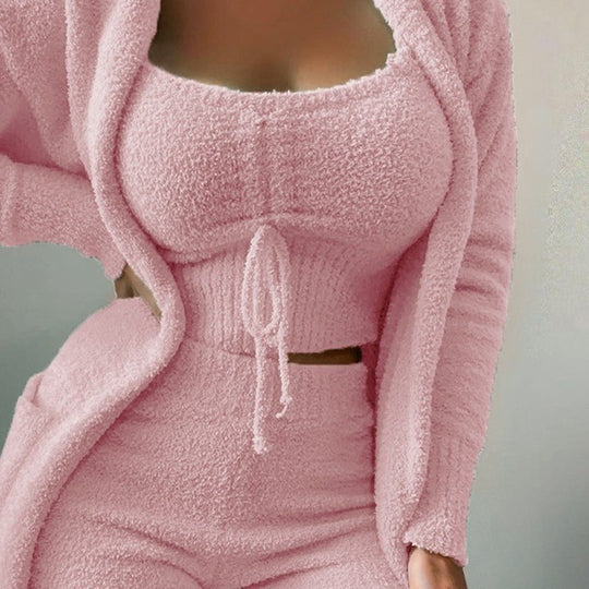 Damen warmer und bequemer Lounge-Anzug mit Oversized-Jacke und lockerem Top R&B