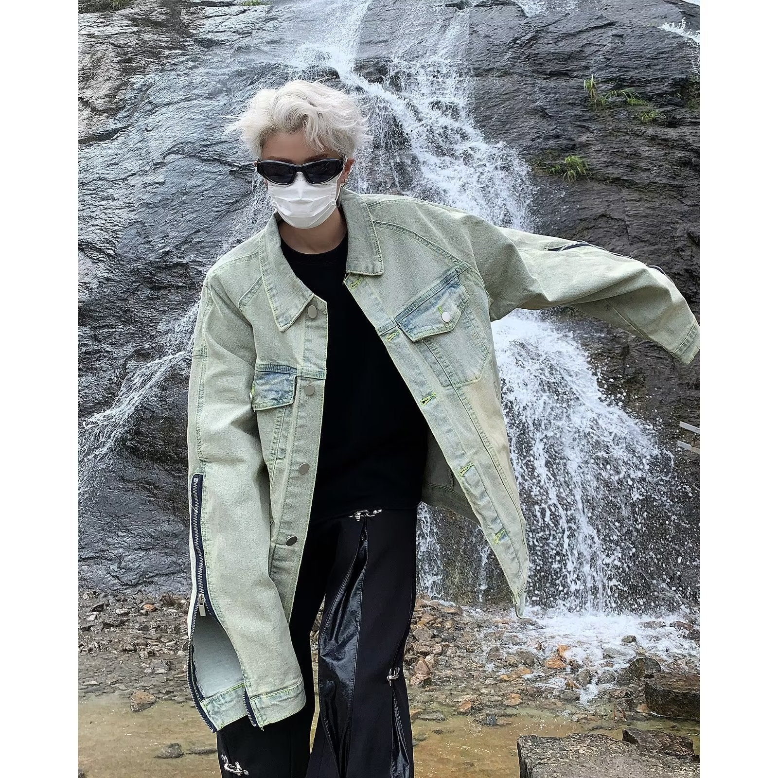 Unisex lässige Oversize-Jeansjacke mit einzigartigem Schnitt und praktischen Taschen