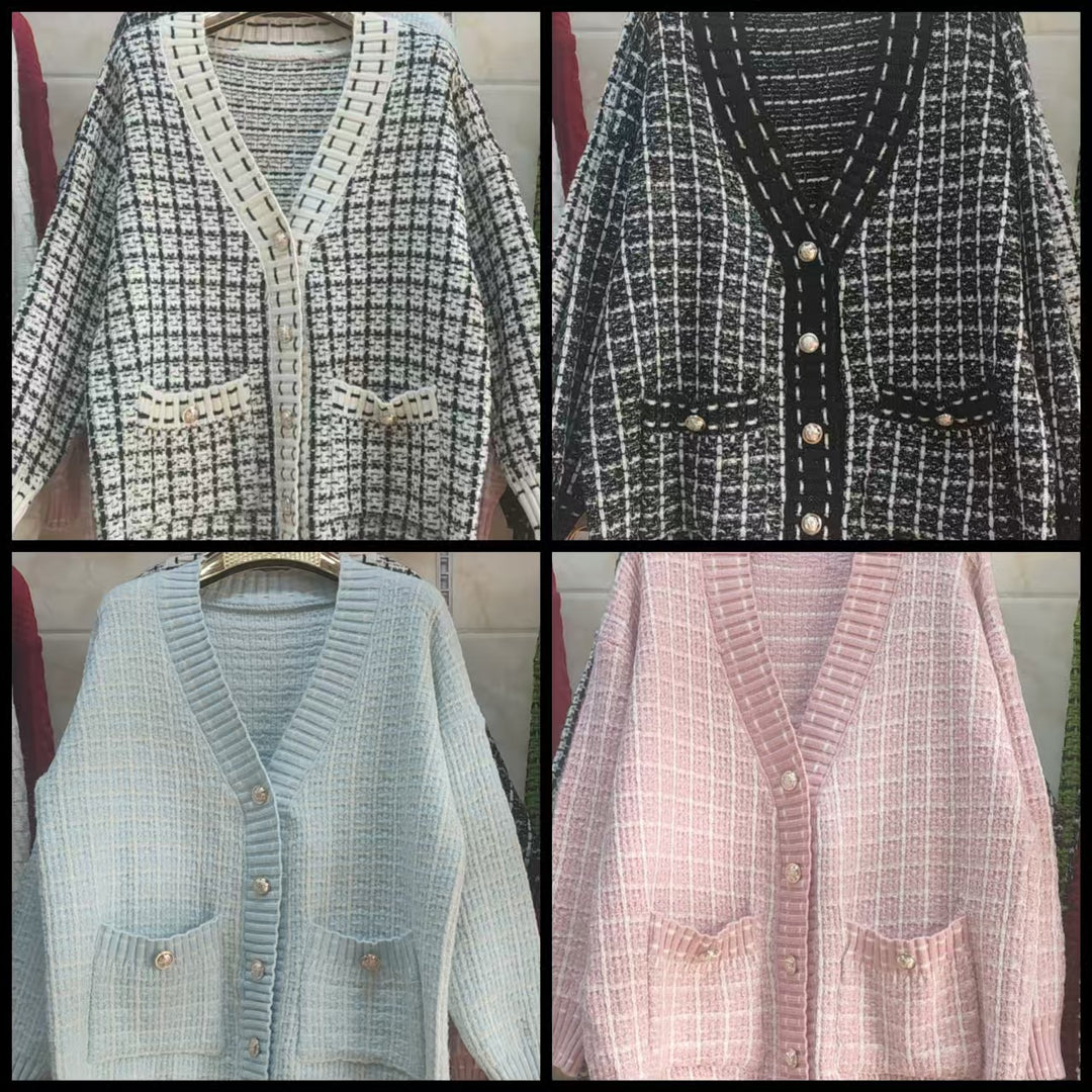 Damen Lässiger Strickcardigan im modernen Karomuster mit oversized Passform R&B