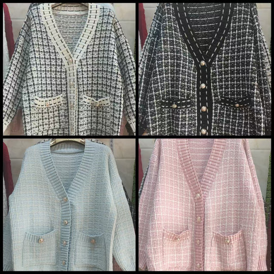 Damen Lässiger Strickcardigan im modernen Karomuster mit oversized Passform R&B