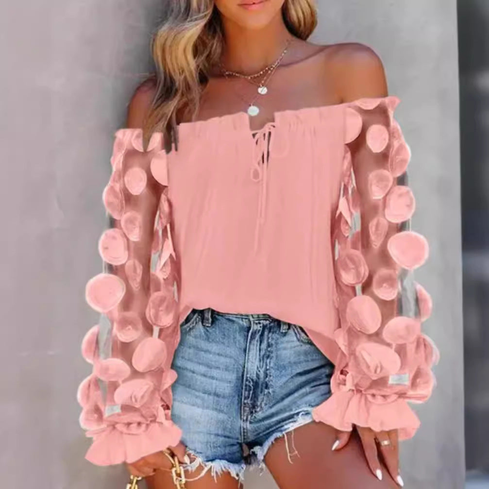 Damen Bluse mit transparenten Puffärmeln und luftigen Details Heidi-Mode