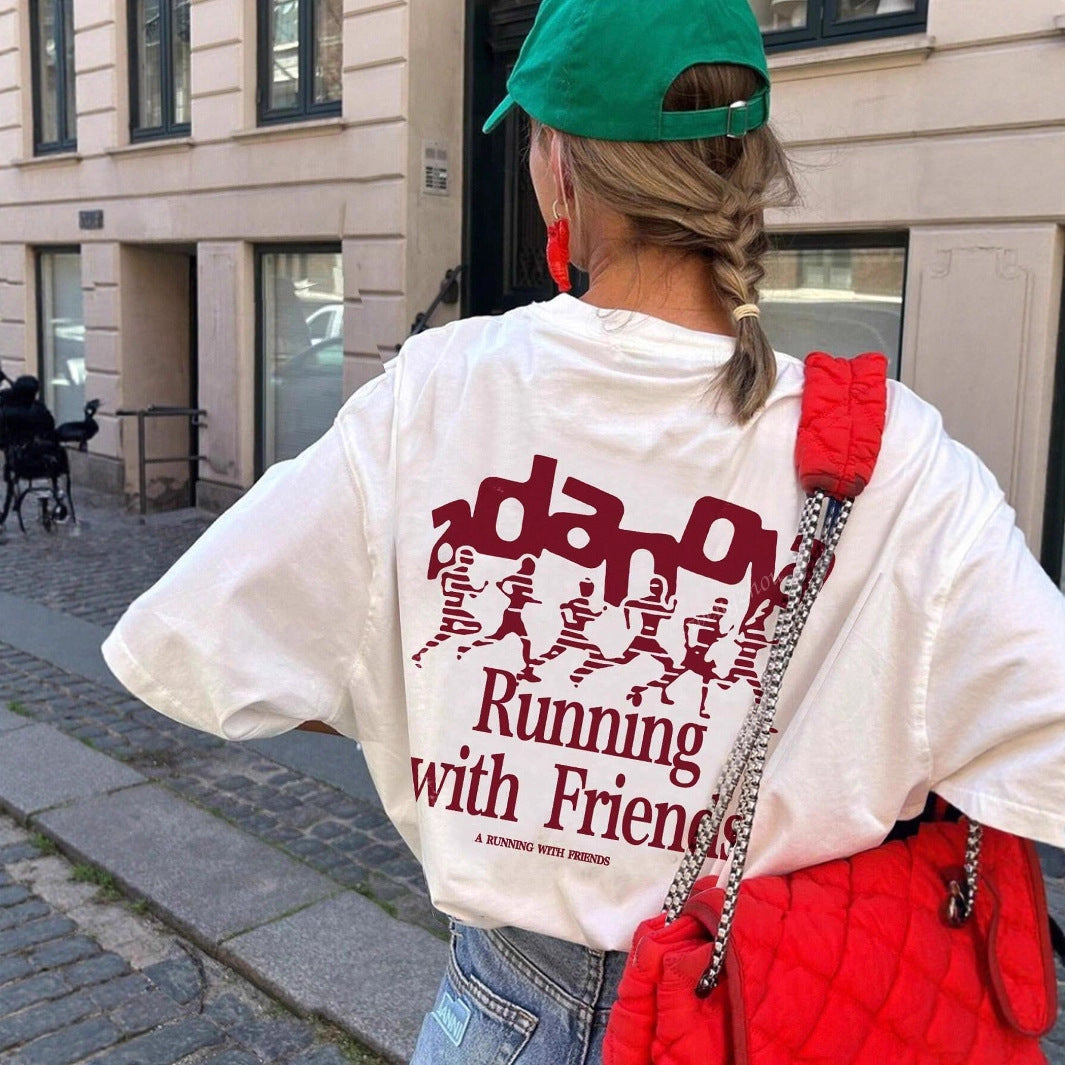 Damen Oversized T-Shirt mit kreativem Schriftzug und lässigem Schnitt R&B