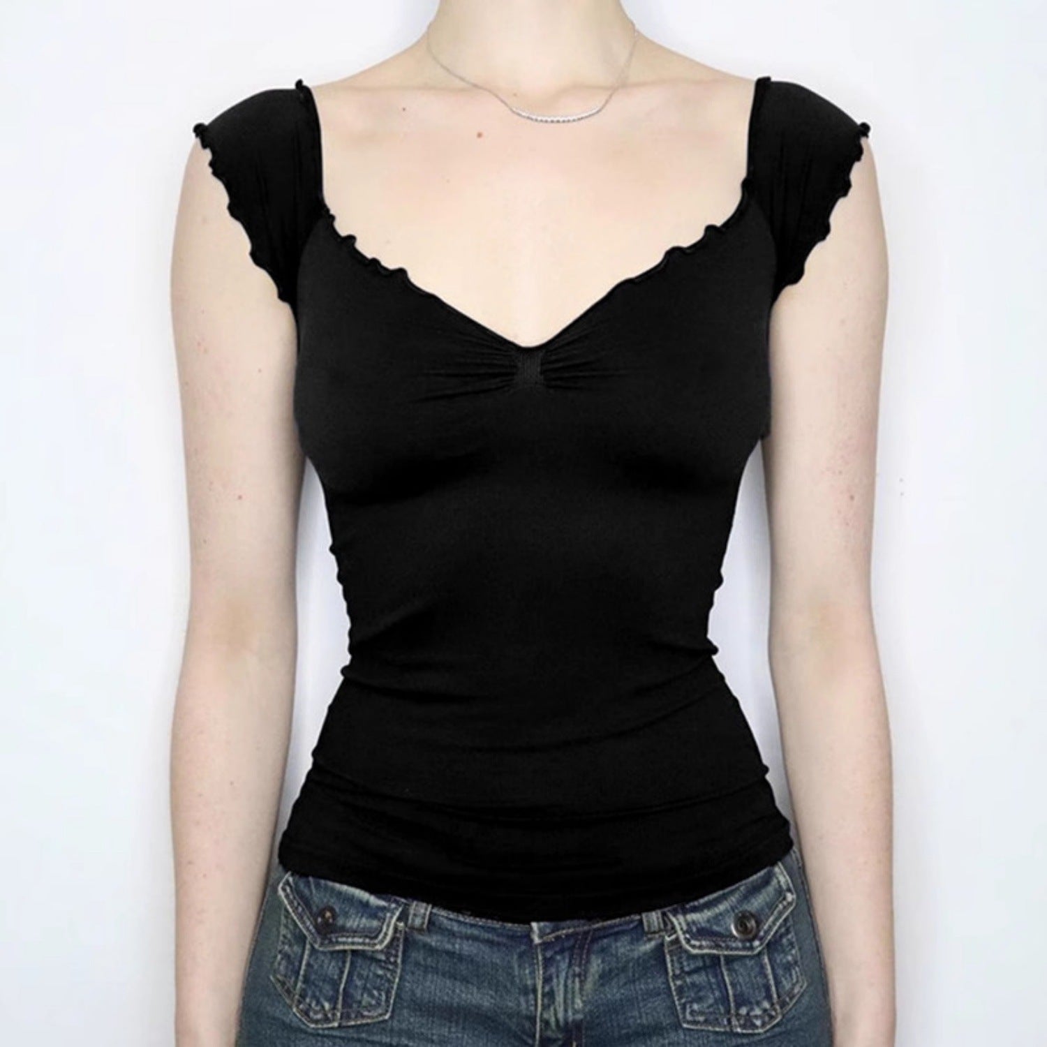Damen elegantes Oberteil mit Rüschendetails und schulterfreiem Design R&B