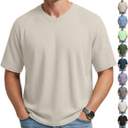 Herren nan lässiges V-Ausschnitt Waffelstrick-T-Shirt aus atmungsaktivem Baumwollmix R&B