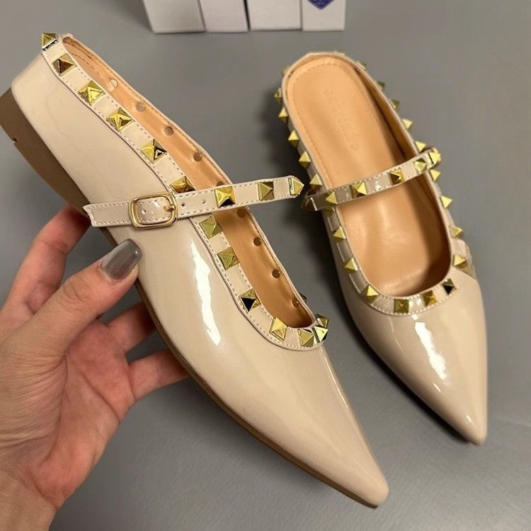 Damen elegante spitze Mules mit goldenen Nieten R&B
