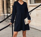 Damen Strickkleid mit V-Ausschnitt und Volant R&B