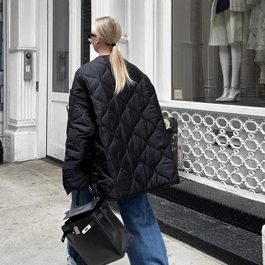 Damen Quilted Jacke mit Knopfverschluss und praktischen Taschen R&B