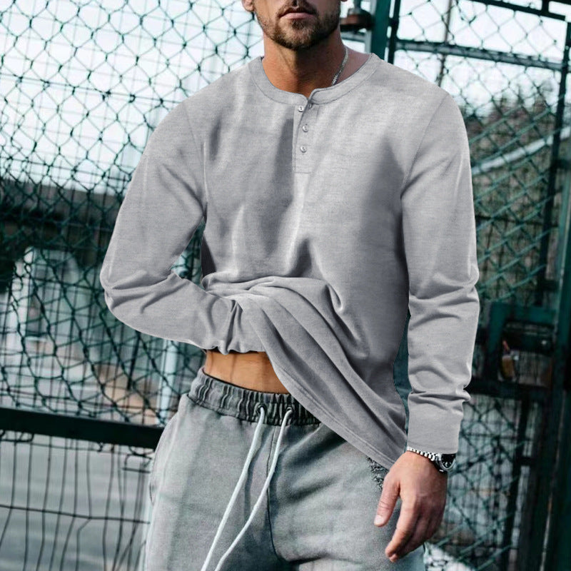 Herren Langärmliges T-Shirt mit Knopfleiste R&B