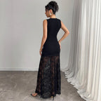 Damen nan zweiteiliges Abend-Set mit taillierter Weste und bodenlangem Spitzen-Overlay-Rock R&B