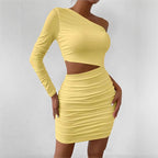 Damen figurbetontes Wickelkleid mit asymmetrischem Design und raffinierten Rüschendetails R&B