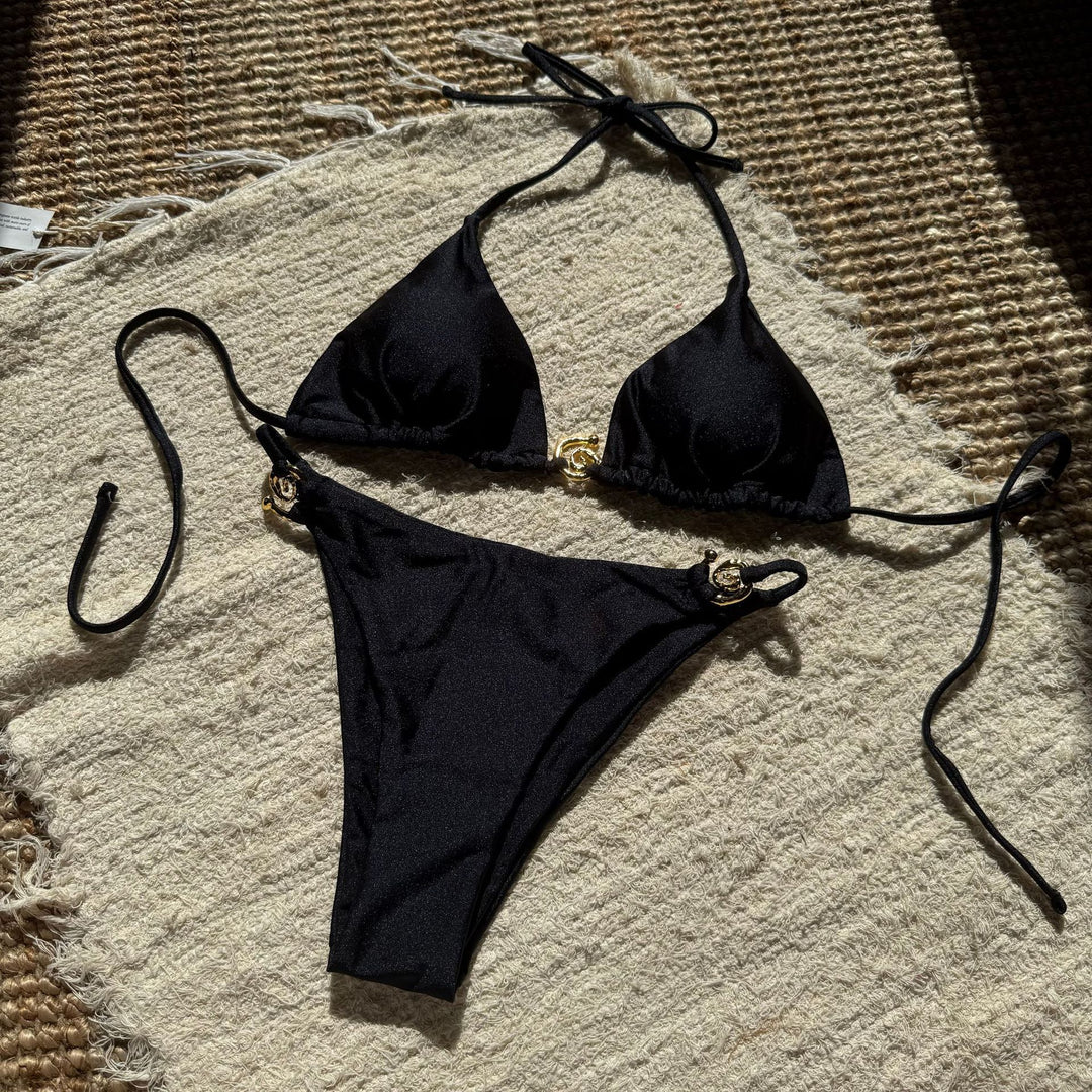 Damen Triangel-Bikini mit luxuriösem Gold-Detail R&B