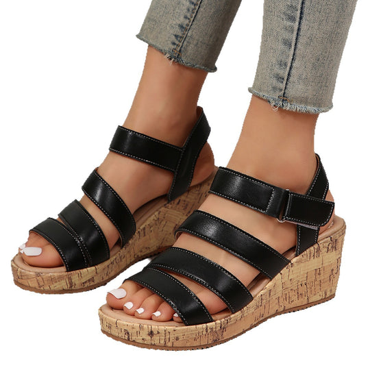 Damen Wedge-Sandalen mit dekorativen Riemen und Korksohle R&B