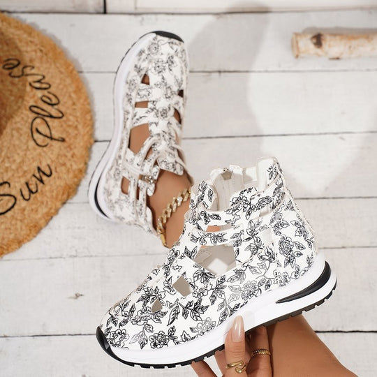 Damen Sportliche Sneaker mit floralem Design und atmungsaktiver Netzstruktur R&B