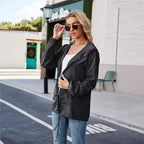 Damen leichte und atmungsaktive Windbreaker-Jacke mit verstellbarem Kapuzenkragen R&B