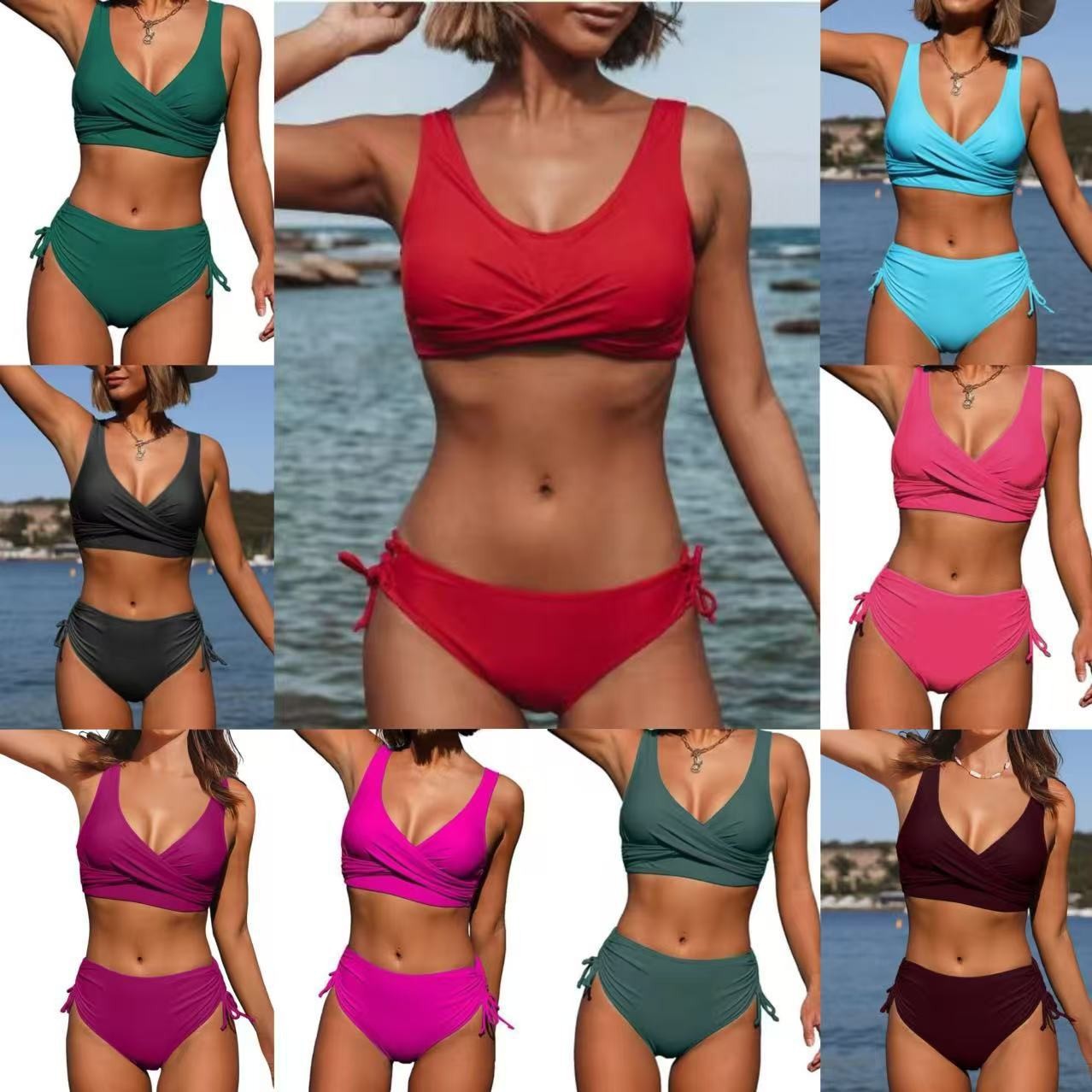 Damen Hoch taillierter Bikini mit Wickeloberteil R&B