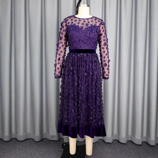 Damen elegantes A-Linien Abendkleid mit floralen Spitzenapplikationen R&B