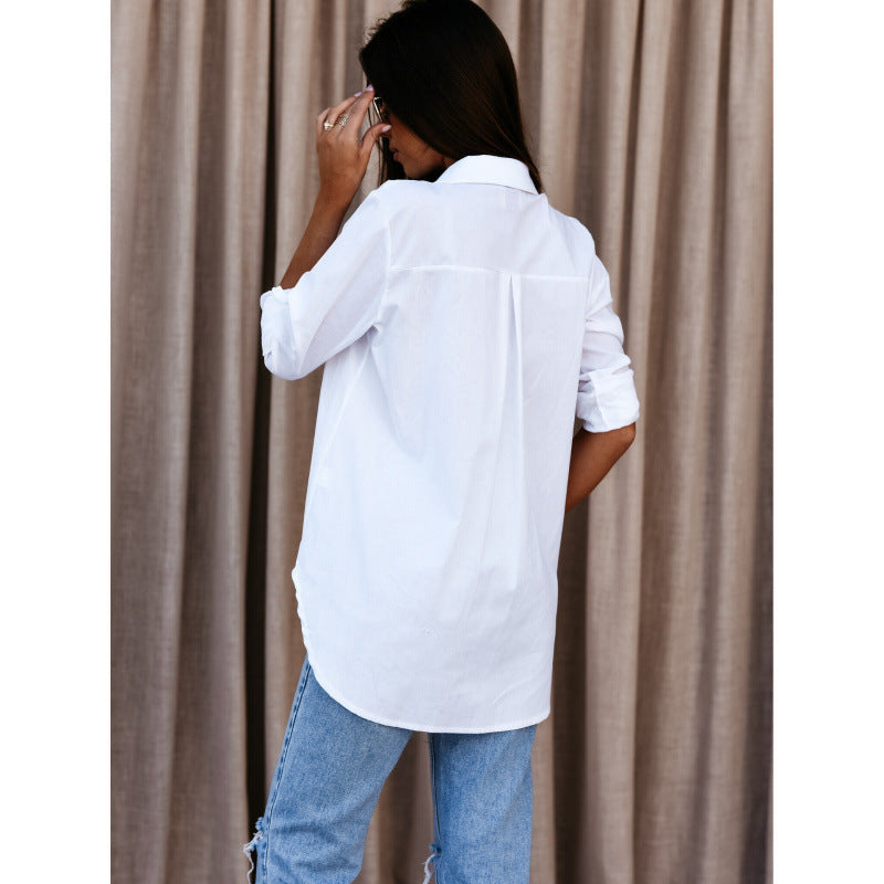 Damen lässiges Oversized-Hemd mit Umtragbarem Kragen R&B