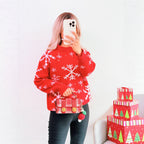 Damen Weihnachts-Pullover mit festlichem Schneemuster und hohem Kragen R&B