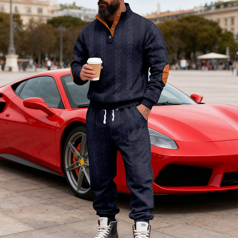 Herren Strick-Jogginganzug mit modischem Kragen und praktischen Taschen R&B