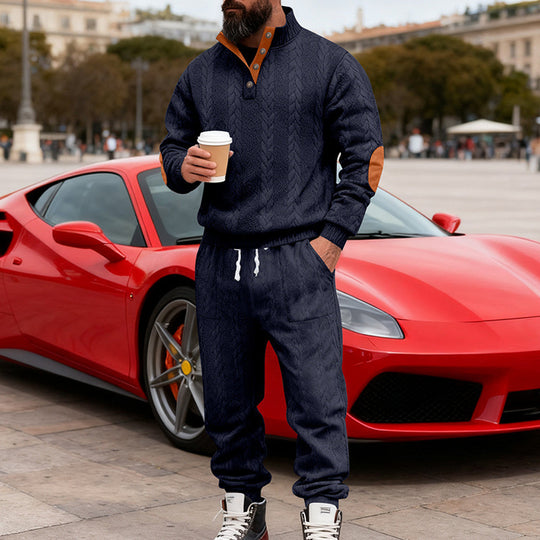 Herren Strick-Jogginganzug mit modischem Kragen und praktischen Taschen R&B