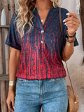 Damen Kurzarm Bluse mit Knopfleiste und grafischem Muster R&B