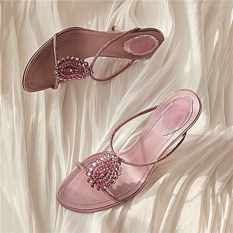 Damen elegante Slip-On Sandalen mit funkelnder Strassverzierung R&B