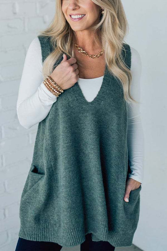 Damen Bequemer Strick-Poncho mit seitlichen Taschen R&B